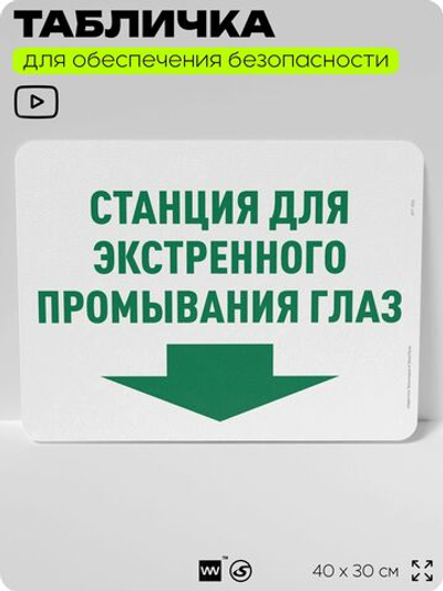 Табличка для обеспечения безопасности "Станция для экстренного промывания глаз", для офиса, по охране труда для предприятия, организаций, 40х30 см, Silver Plane x Айдентика Технолоджи