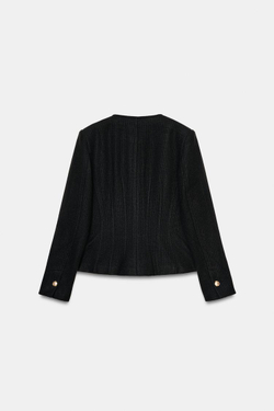 ZARA БЛЕЙЗЕР ОБЛЕГАЮЩЕГО КРОЯ С КРУГЛЫМ ВЫРЕЗОМ, ЧЕРНЫЙ