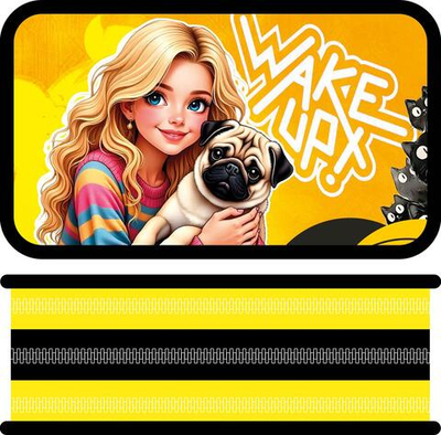 Пенал 3 секц. большой тканевый торец 190/105 "Девушка с мопсом 2026" (Пчёлка)