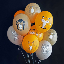 Шар с рисунком 14" Лесные зверюшки 2цв