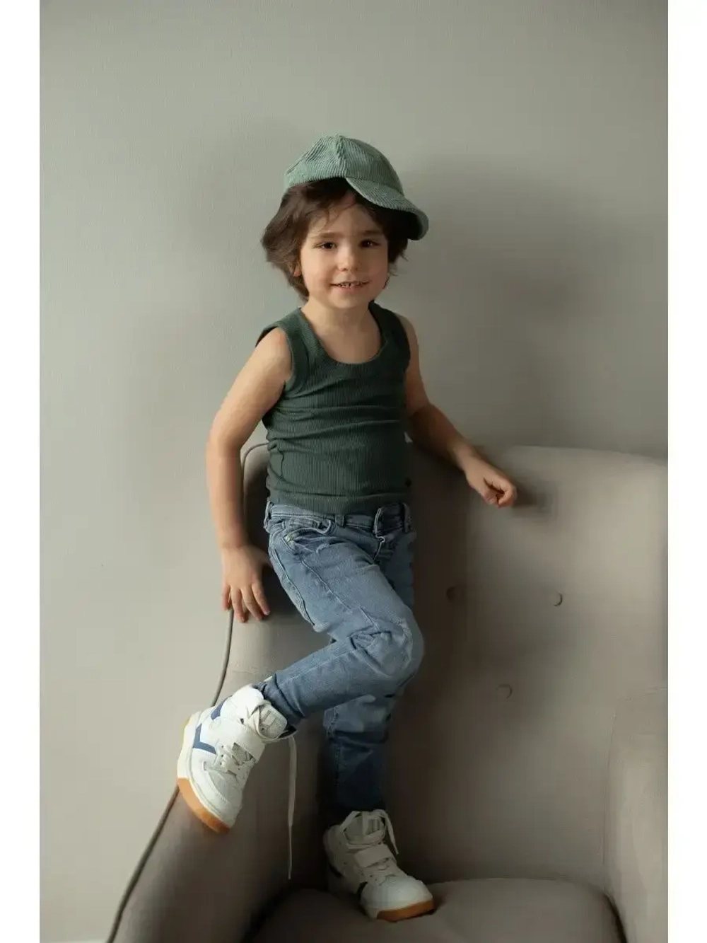 Темно-зеленая майка детская базовая