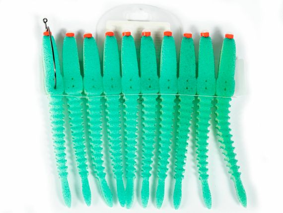 Приманки поролоновые 3D Ex WORM WGn 14см под офсетный крючок размер 3/0, 4/0, 5/0 10шт набор