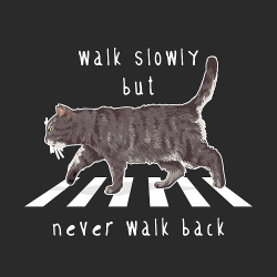 принт с котом Walk slowly but never walk back для черной футболки