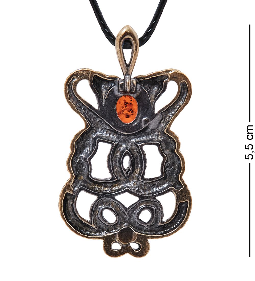 AM- 768 Подвеска «Змеи Переплетение « (латунь, янтарь)