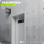 Табличка с номером кабинета "Кабинет №57", для офиса, 30 х 10 см, серия COSMO, черная, Айдентика Технолоджи
