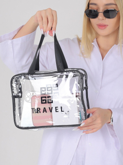 Косметичка водонепроницаемая ПВХ на молнии сумочка с ручкой TRAVEL, прозрачная 29,5*11*21см