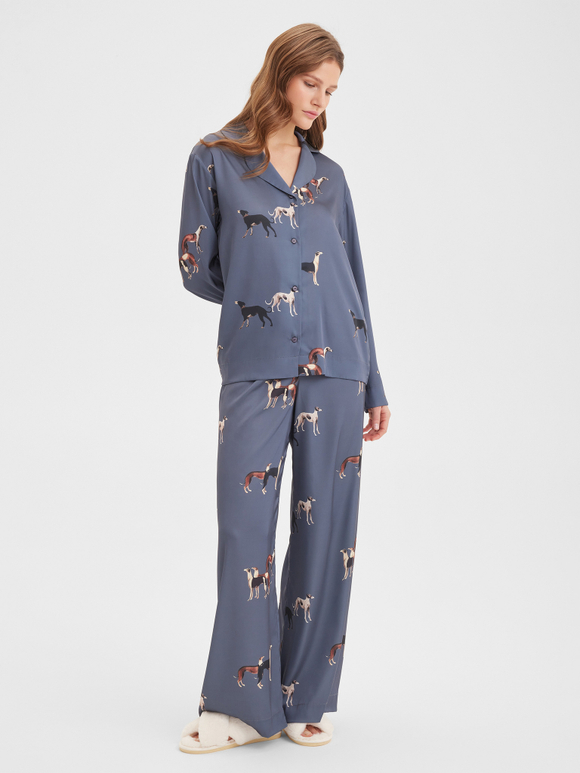 Шелковая блуза с борзыми графит