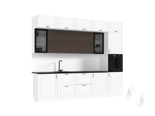 Кухня Престиж 3;0м Компоновка №2 (белый/браш вайт; прайм орех/кастилло темный)