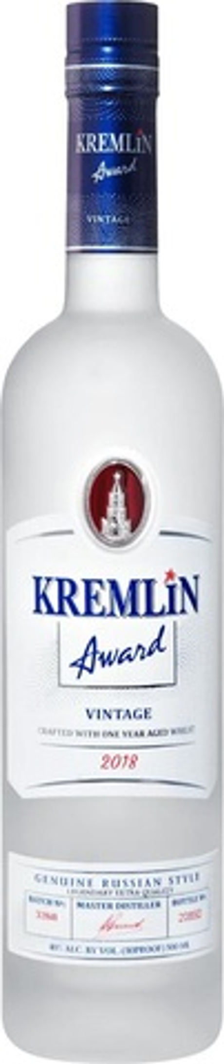 Водка "КРЕМЛИН ЭВОРД ВИНТАЖ" ("KREMLIN AWARD VINTAGE")  креп 40%, емк 0,5л