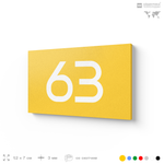 Табличка с номером 63 на дверь квартиры, для офиса, кабинета, аудитории, склада, желтая 120х70 мм, Айдентика Технолоджи