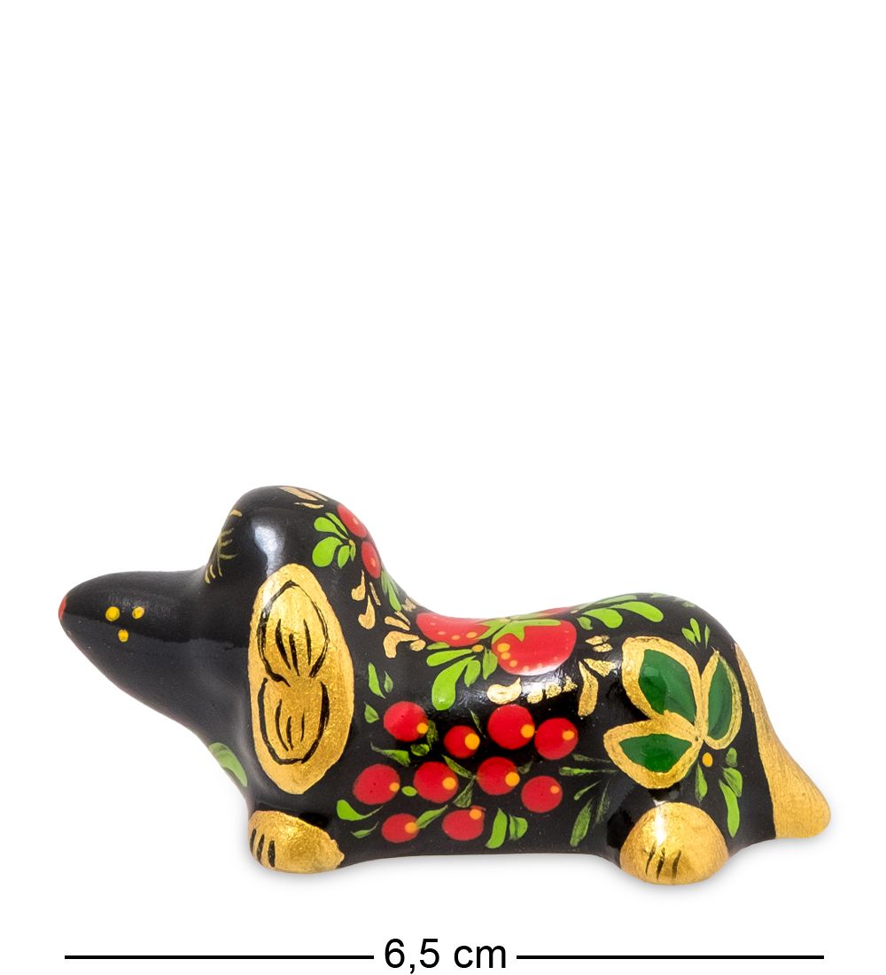 ГЛ- 971 Фигурка «Такса» нов. хохлома (Гжельский фарфор)