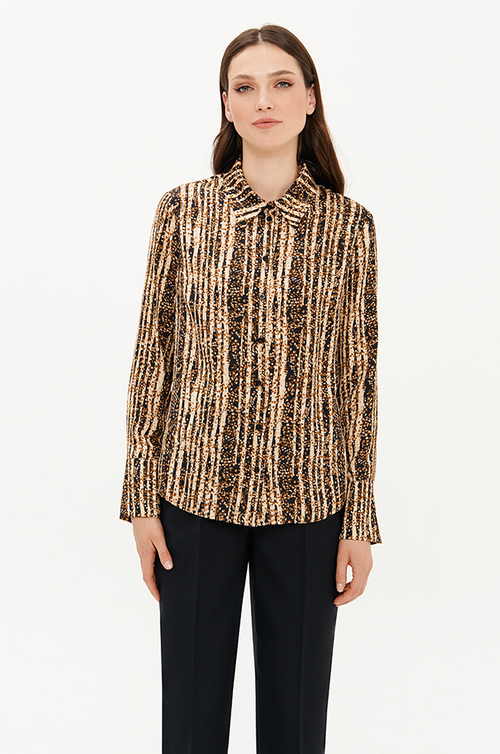 23417 Блузка женская (черно-песочный принт)