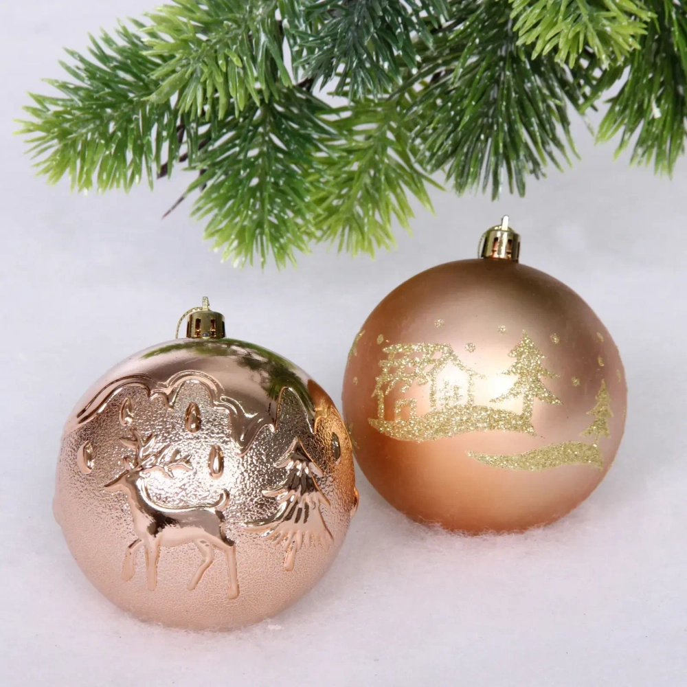 Набор ёлочных украшений «Wish» 6 см + 4 см (50 предмета), Шампань