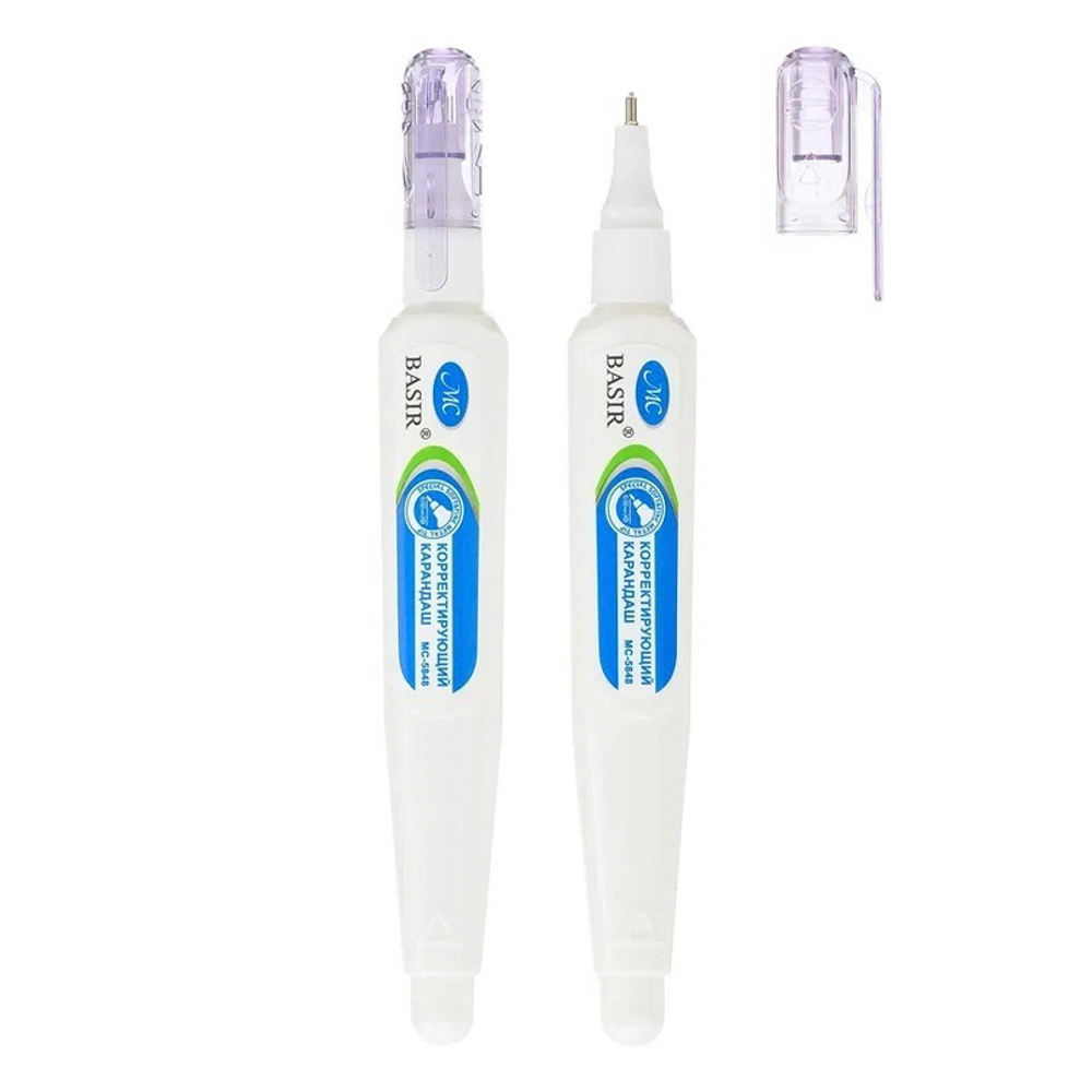 Корректор ручка Basir, прямой корпус, 7 мл, 12 шт