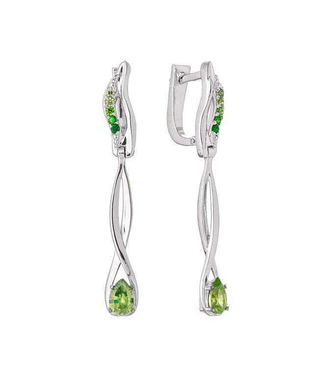 Серьги из серебра со вставками из демантоидов