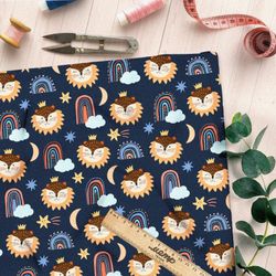 Ткань шелк Армани детская иллюстрация лев в ночи