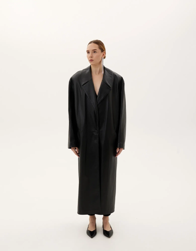 Кожаный плащ, чёрный