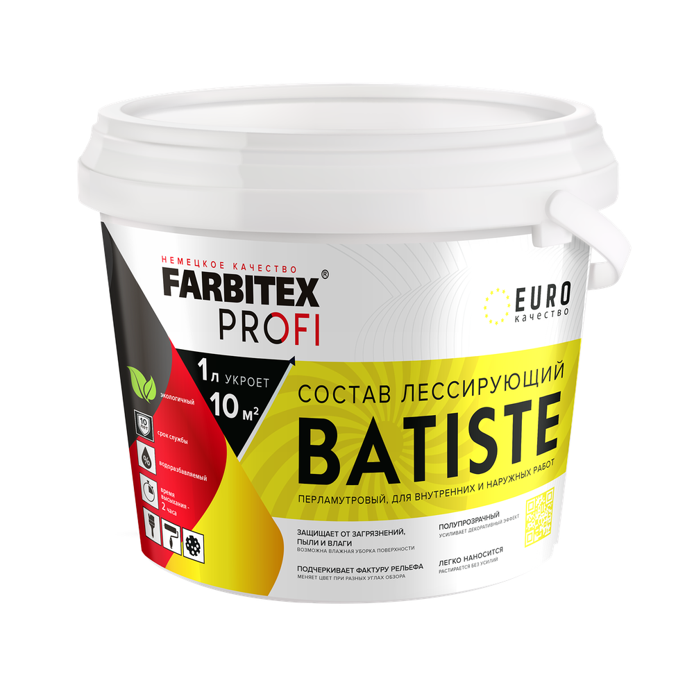 Состав лессирующий полупрозрачный Batiste серебро 0,9л. FARBITEX PROFI