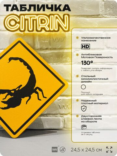 Табличка прикольная "Осторожно, скорпионы" на дверь и стену, информационная и предупреждающая, декоративный знак, 24,5х24,5 см, пластиковая, Айдентика Технолоджи