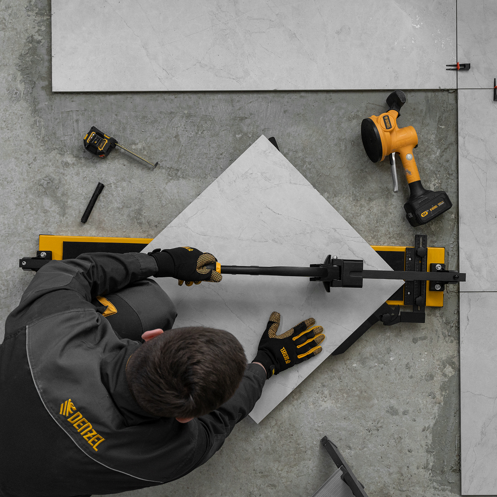 Плиткорез рельсовый 1000х16мм, каретка на подш., стальная станина, усил. рукоятка-пенал Denzel