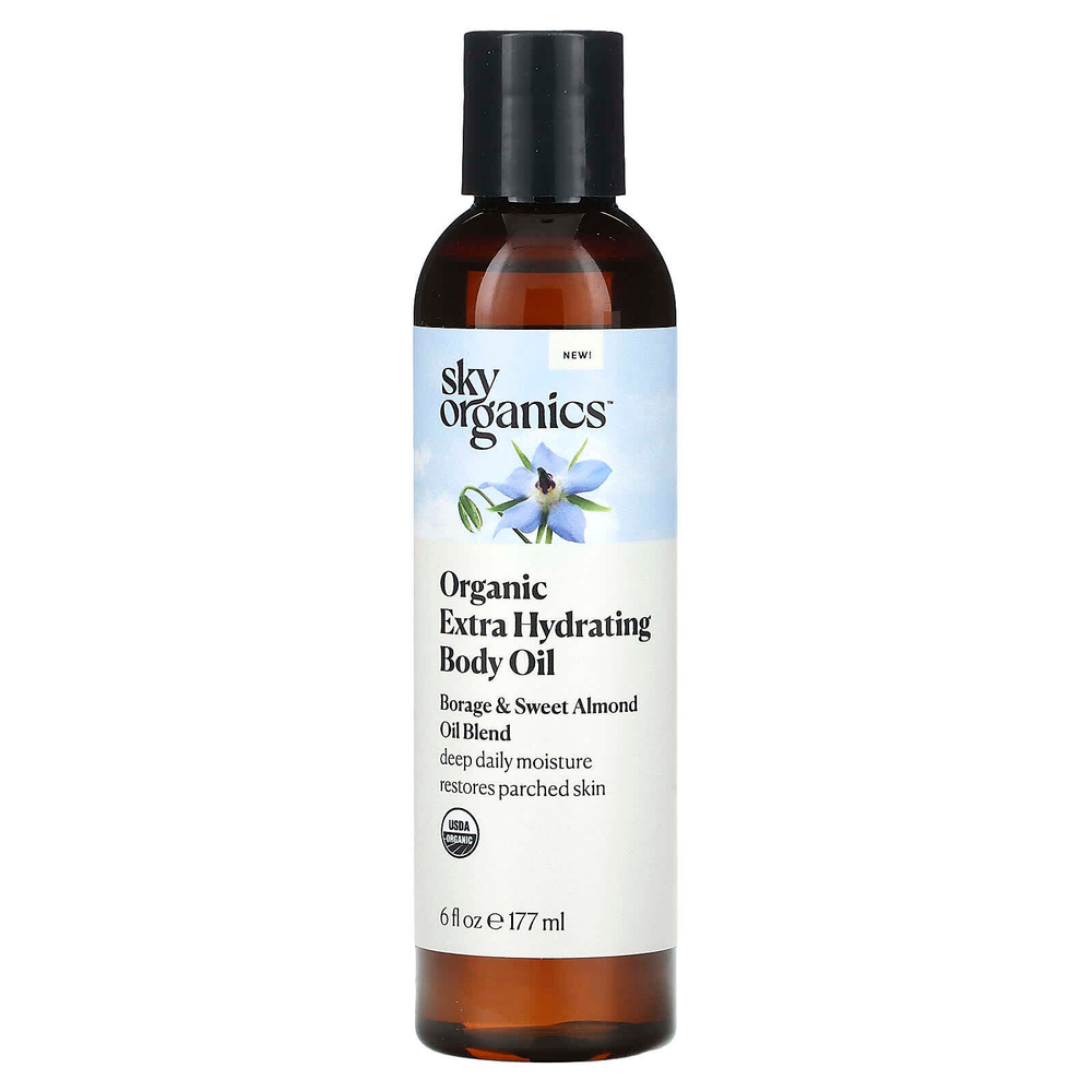 Sky Organics, Органическое экстраувлажняющее масло для тела, смесь масел бурачника и сладкого миндаля, 177 мл (6 жидк. унц.)