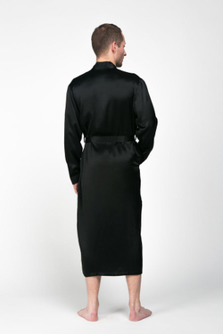 Халат шелковый мужской Luxe Dream черный детали