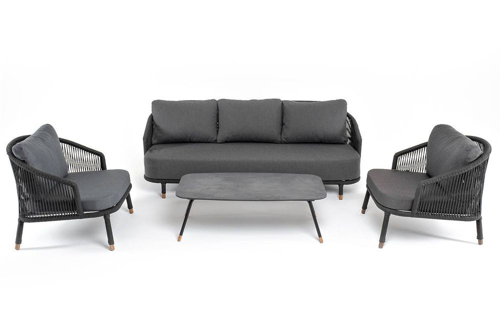 "Верона" лаунж-зона 5-местная плетеная из роупа (веревки), каркас алюминиевый темно-серый, роуп темно-серый