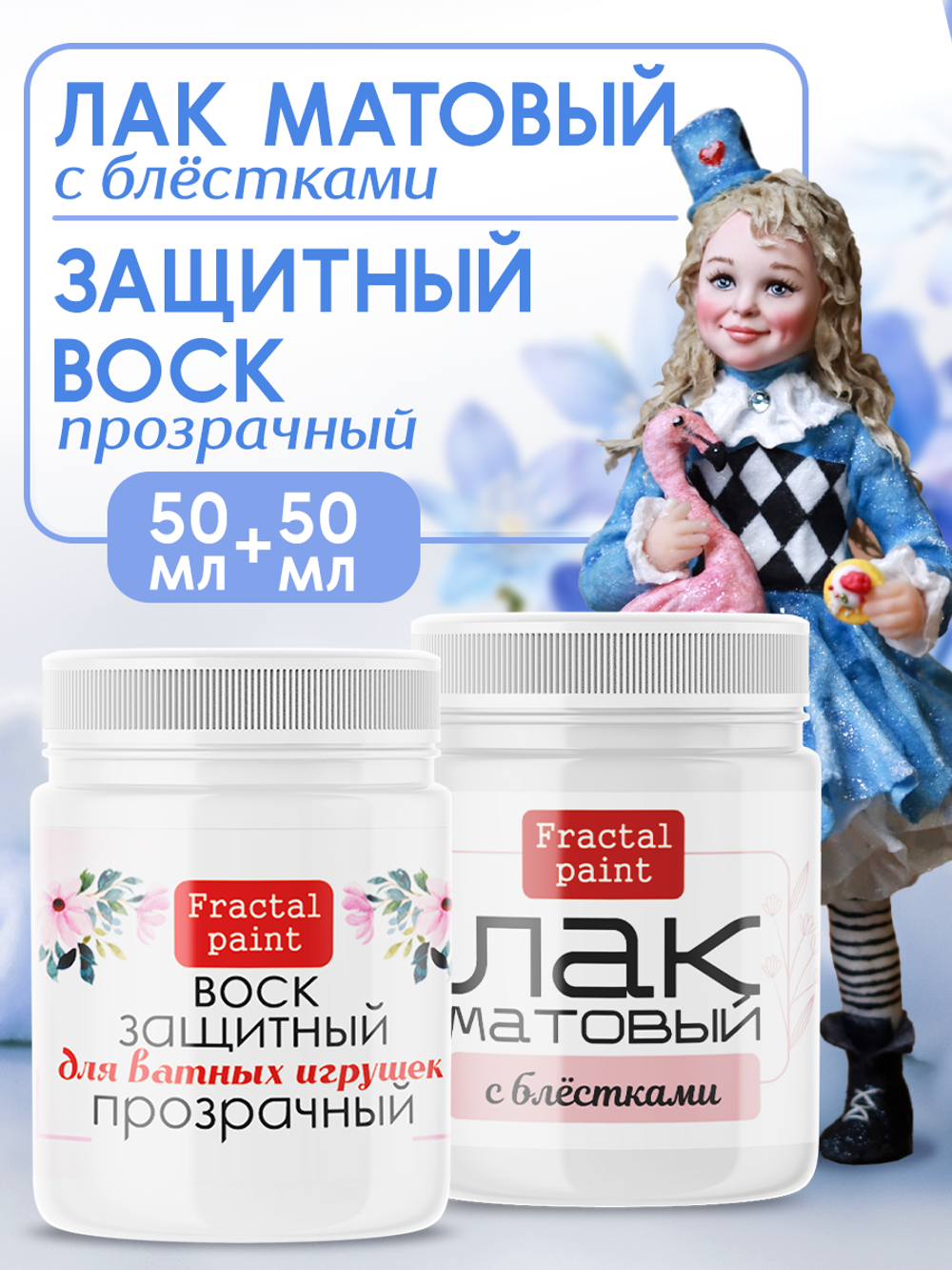 Лак матовый с блестками+защитный воск 2х50 мл