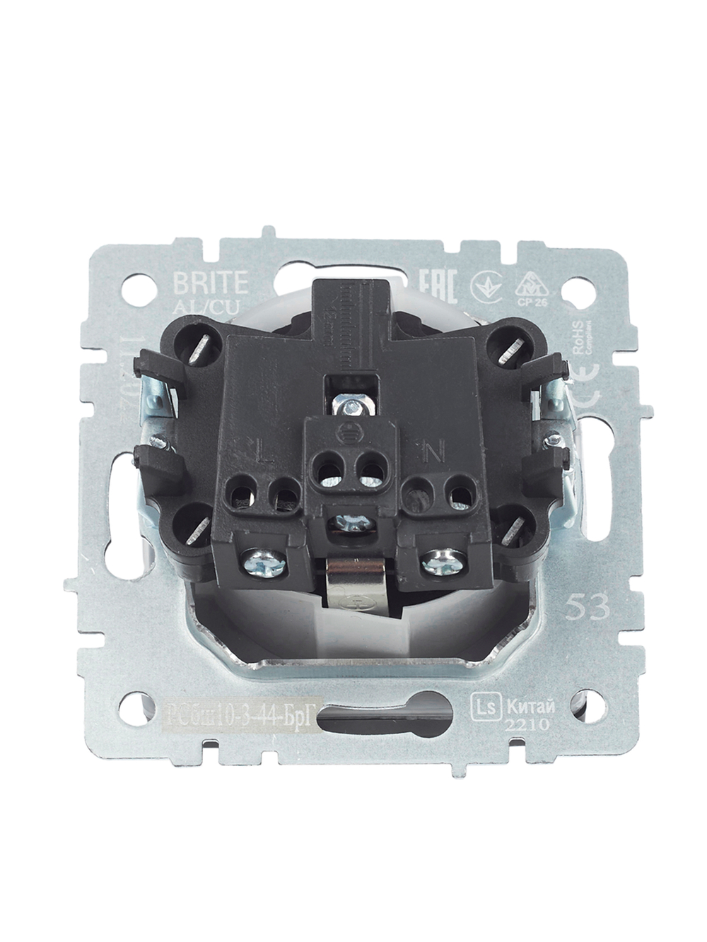 BRITE Розетка 1-местная с заземлением с защитными шторками и крышкой 16А IP44 РСбш10-3-44-БрГ графит IEK
