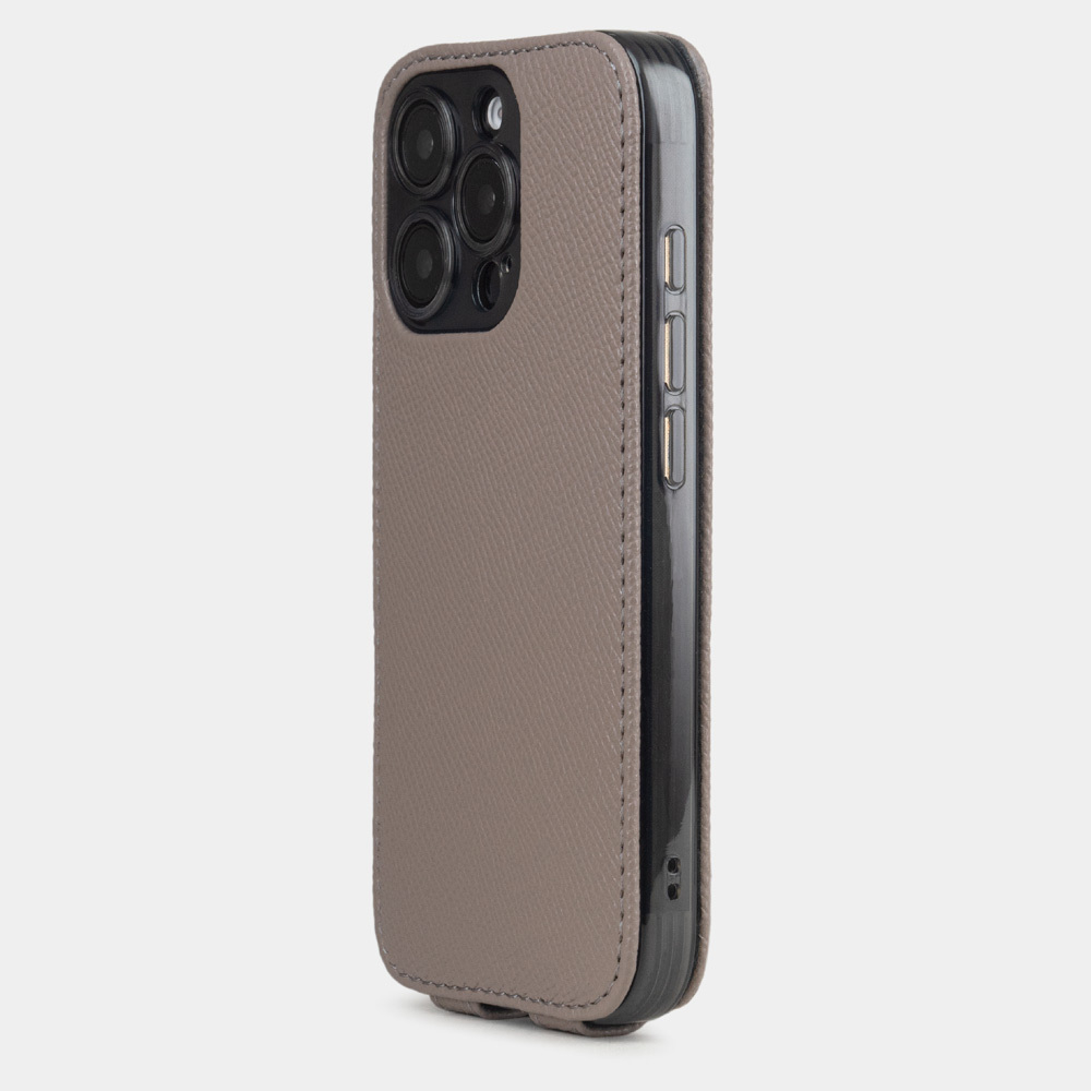 Чехол iPhone 16 Pro натуральная кожа сафьяно, серо-коричневого цвета