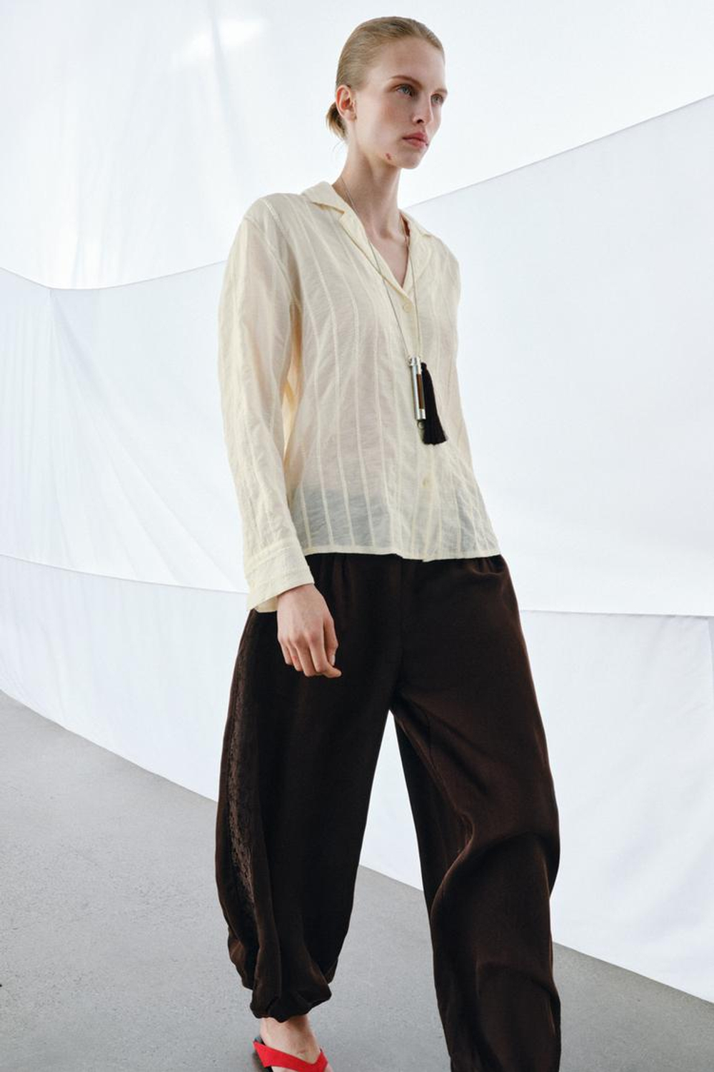 ZARA РУБАШКА В ПОЛОСКУ ZW COLLECTION, ЭКРЮ