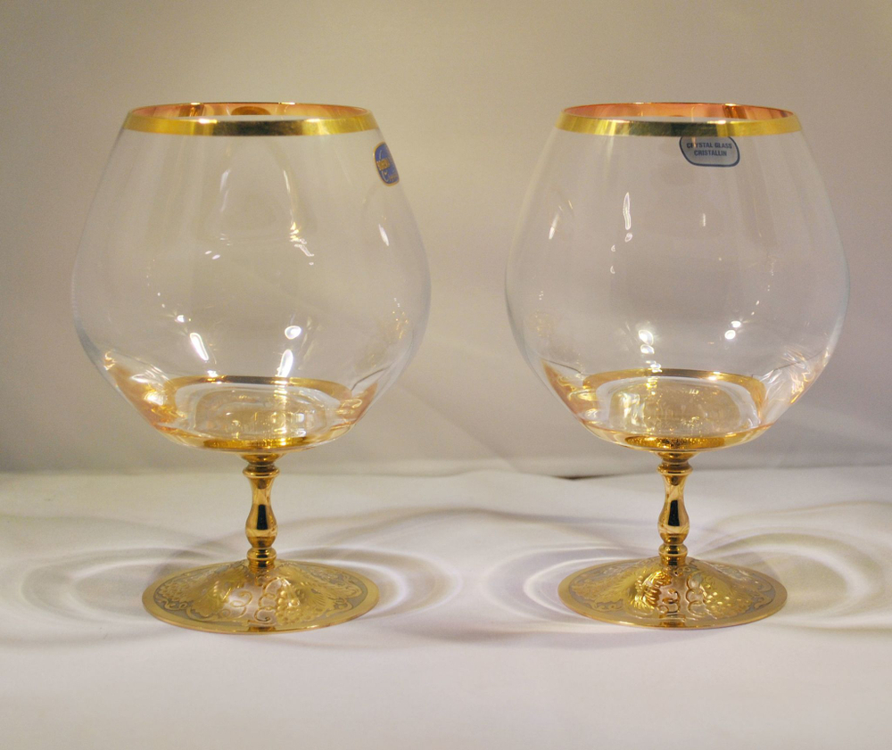 Набор бокалов для коньяка "Виноград" №2  (Златоуст)  в подарочном футляре