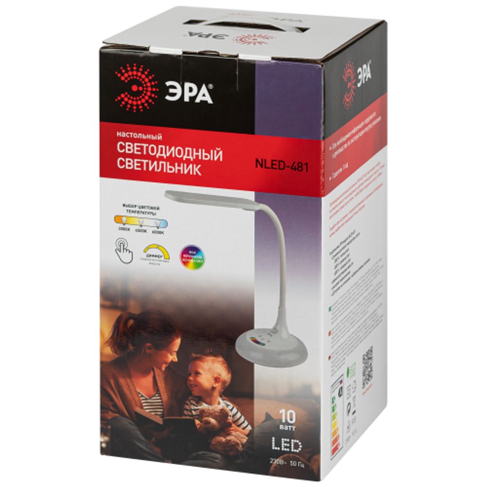 Настольный светильник ЭРА NLED-481-10W-W светодиодный с RGB ночником белый