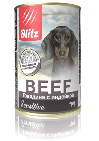 Консервы для собак BLITZ Говядина с Индейкой для собак 24 шт по 400 г
