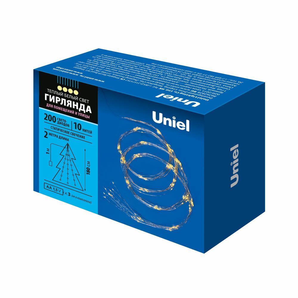 ULD-E0200-200/STB/3AA WARM WHITE IP44 Гирлянда светодиодная «Лучи росы» на батарейках 3АА (не в/к), 2м. 10 нитей. 200 светодиодов. Теплый белый свет.