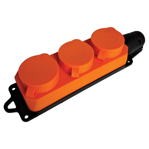 Розетка переносная 3-местная c/з STEKKER, RST16-23-44-5, штепсельная 250В, 16А, IP44, оранжевый 49405