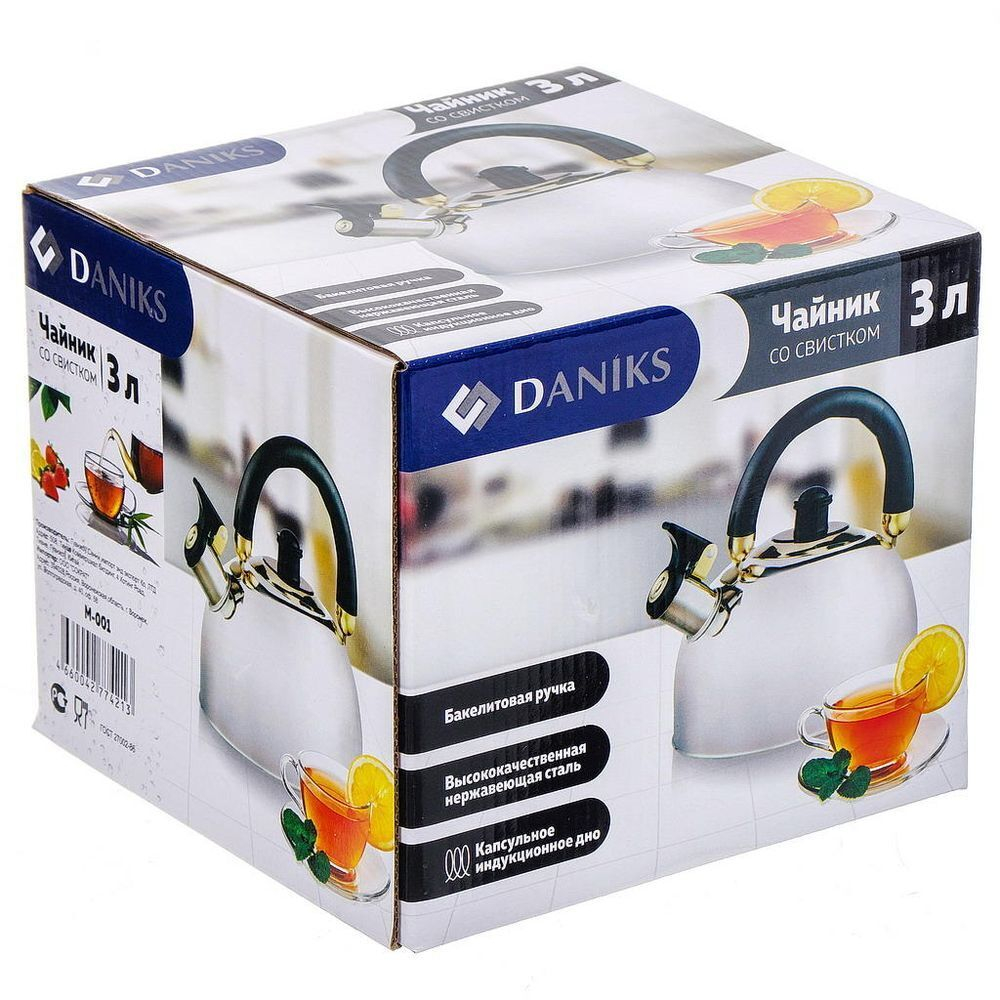 Чайник нерж, 2.7 л, свист, зеркал, ручк бакелит, Daniks, M-001