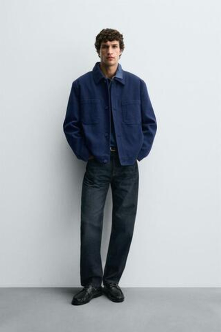 ZARA СТЕГАНАЯ КУРТКА ИЗ ЛИОЦЕЛЛА И ХЛОПКА, ЯРКО-СИНИЙ