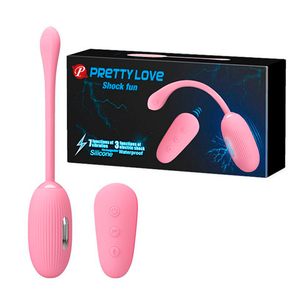 Нежно-розовое виброяйцо с функцией электростимуляции Pretty Love Shock Fun BI-014609W-1