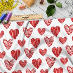 Ткань муслин красные сердечки на белом фоне