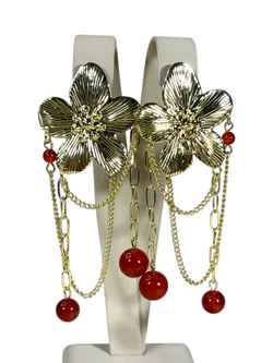 Серьги Сакура с сердоликом