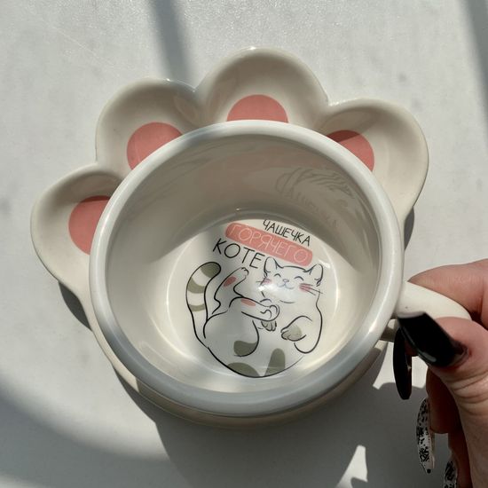 Чайная пара «Чашечка горячего коте», 170 мл