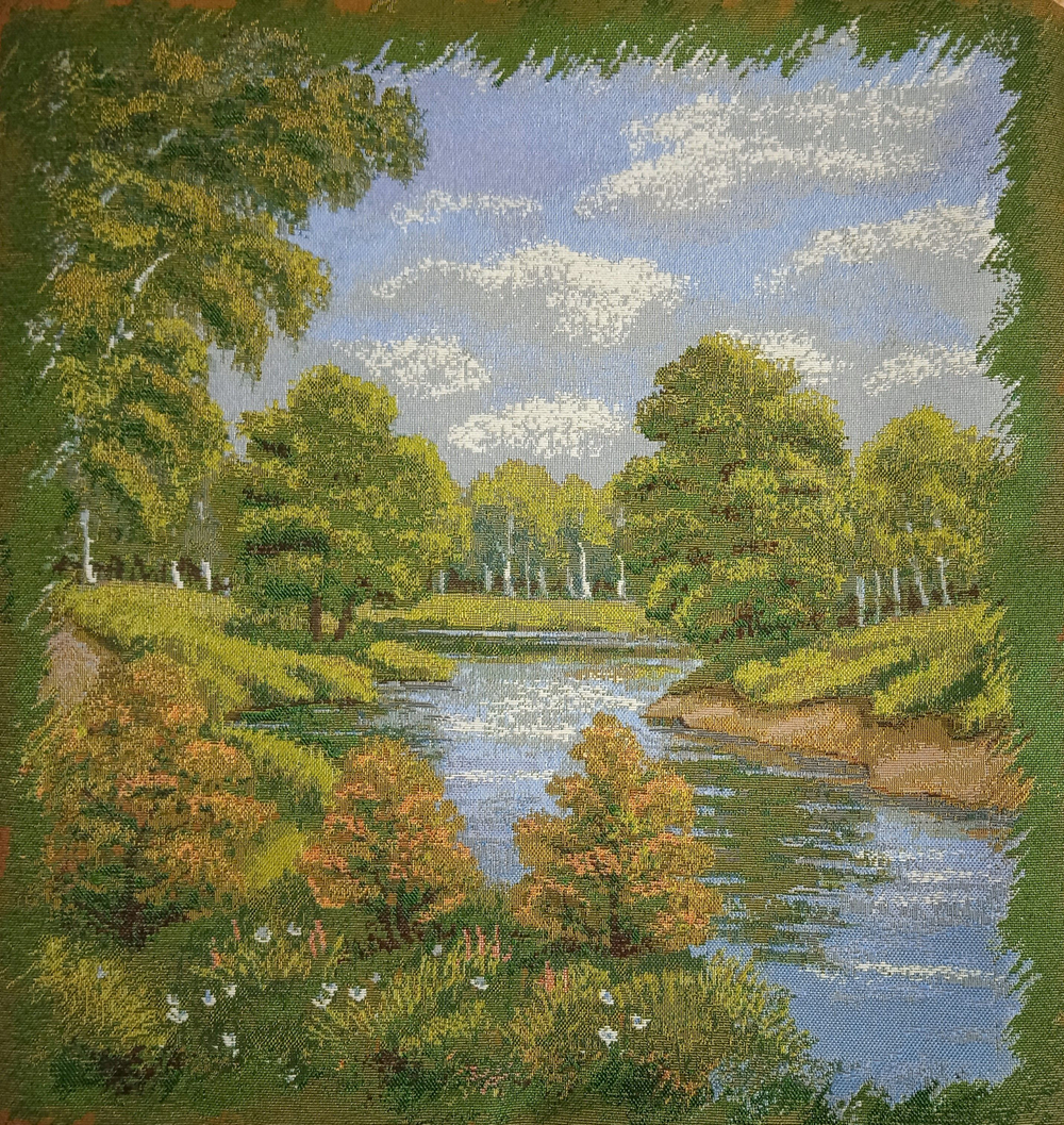 Декоративный гобеленовый чехол для интерьерной подушки Береза у озера 47*47