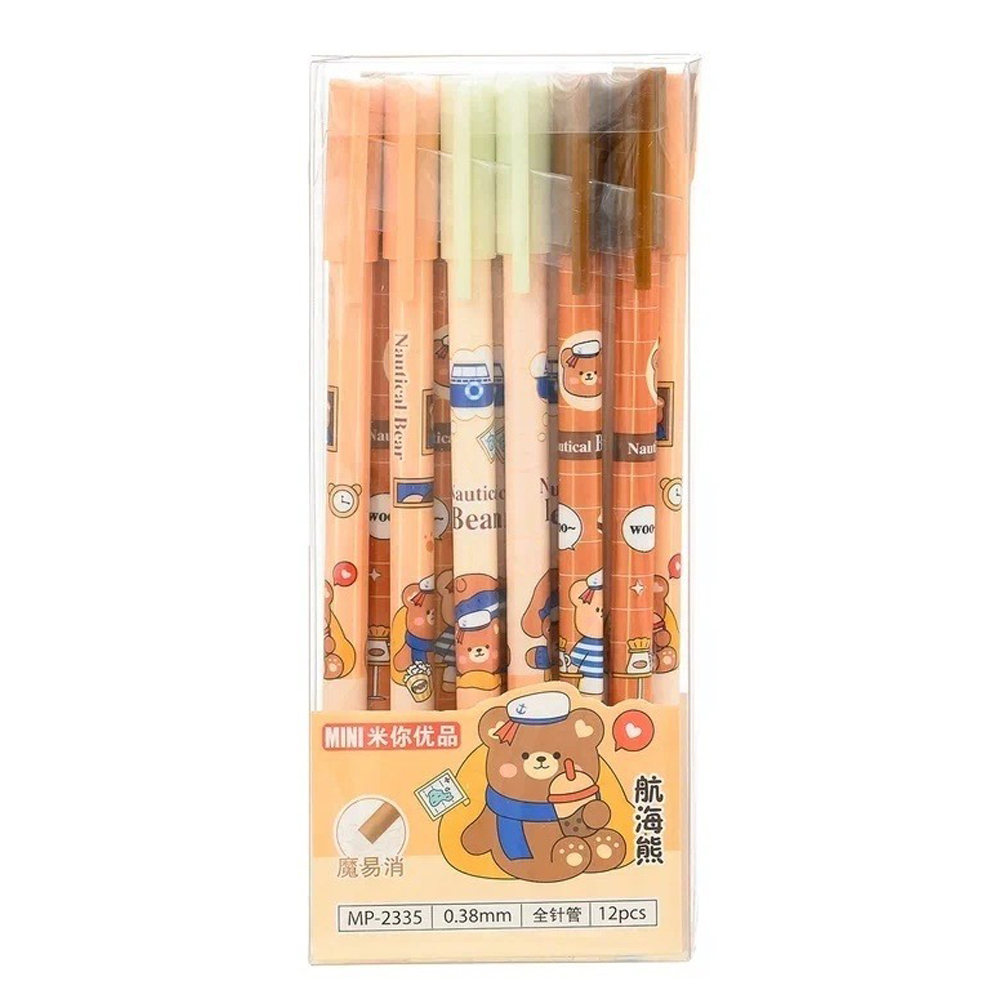 Ручка гелевая, пиши-стирай, Basir, синие чернила, серия "МЕДВЕЖАТА", 3 цвета корпуса