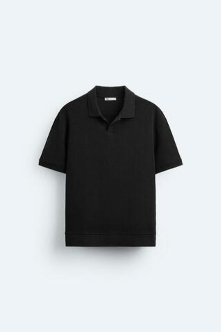 ZARA ПОЛО ИЗ РЕЛЬЕФНОЙ ТКАНИ, ЧЕРНЫЙ