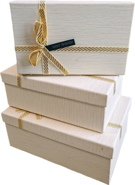 Набор подарочных коробок 3в1 с бантом, слоновая кость 19*12*6.5, 21*14*8, 23*16*9.8см