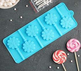 Форма для леденцов «Ромашка», 9,5х24х1 см, 6 ячеек (d=3,8 см),