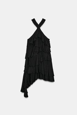 ZARA ПЛАТЬЕ-ХАЛТЕР С МЕТАЛЛИЗИРОВАННОЙ НИТЬЮ, ЧЕРНЫЙ