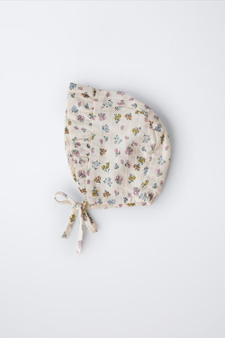 ZARA ЧЕПЧИК С ВОЛАНАМИ И ЦВЕТОЧНЫМ ТЕКСТУРНЫМ РИСУНКОМ, СЛОНОВАЯ КОСТЬ