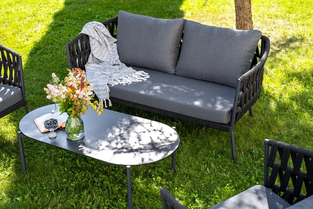 "Диего" лаунж-зона 4-местная плетеная из роупа (веревки), каркас алюминиевый темно-серый, роуп темно-серый